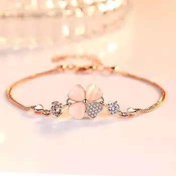 Корейская версия Love Sweet Four Leaf, модный серебряный браслет с травой Lucky Leaf, женский ремесленный браслет Adjustable size