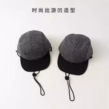 Корейские бейсболки Niche Plaid Drawstring для женщин, летние, для бега, на открытом воздухе, солнцезащитные, тонкие, дышащие, быстросохнущие, мужские шляпы 55-58cm чёрный