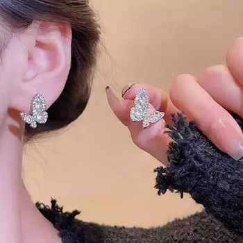 «Корейские бриллиантовые серьги-бабочки»: S925 Silver, роскошный и модный дизайн» A803 серебряный