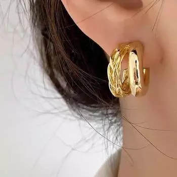 Корейские двухслойные серьги-кольца — модный, универсальный, высококачественный дизайн 2025 года для женщин Double layer золотой
