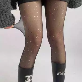 Корейские колготки Starry Sky Silver Sequin Black для женщин One Size