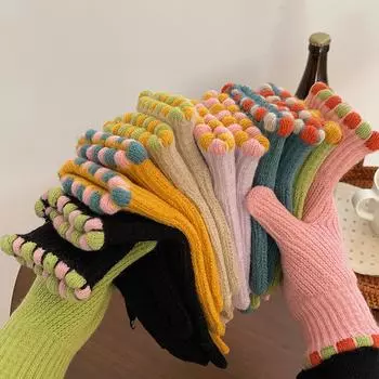 Корейские перчатки Ins Small Jelly Bean Winter без пальцев из шерстяной ткани для женщин, однотонные, с сенсорным экраном, теплые и ветрозащитные, для езды на велосипеде One size