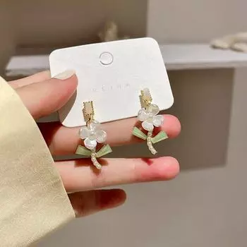 Корейские серьги-цветы с жемчугом - игла из серебра 925 пробы, милые и модные для женщин Flower Earrings