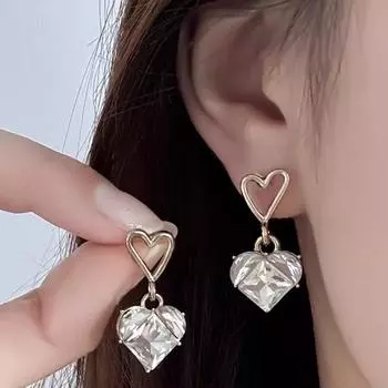 Корейские серьги-гвоздики с персиковым сердечком из циркона, женские серьги Tide, простые серьги в стиле темперамент