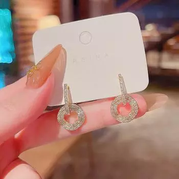 Корейские серьги из серебра S925 пробы с микро-инкрустацией бриллиантами неправильной формы для женщин E4117 золотой