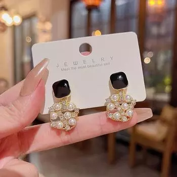 Корейские серьги из серебра S925 с геометрическим жемчугом и цирконием для женщин A1116 золотой