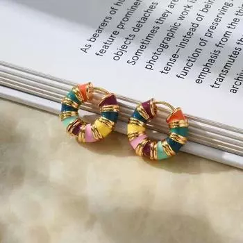Корейские серьги Macaron Rainbow Drip Glaze, летние серьги-пряжки из латуни 14 карат с покрытием из настоящего золота, оптовая продажа 14k