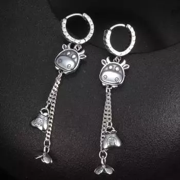 Корейские серьги-подвески из стерлингового серебра 925 пробы с изображением лошади, коровы, асимметричные серьги с пряжкой для ушей, женские модные серьги с цветком, длинные висячие серьги с кисточками EH054 серебряный