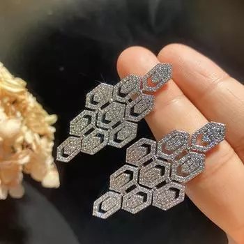 Корейские серьги в стиле поп-банкет, модные темпераментные серьги с прозрачным цирконием, изысканные серьги в форме щита серебряный