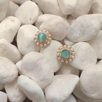 Корейские серебряные серьги с жемчугом и кошачьим глазом — элегантный нишевый дизайн для женщин E1124 золотой