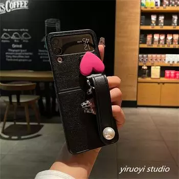 Корейский браслет с 3d сердцем и жемчугом, одноцветный чехол для Samsung Galaxy Z Flip 3 4 5g Z Flip3 Flip4 Zflip3 Zflip4, чехол for Samsung Z Flip3