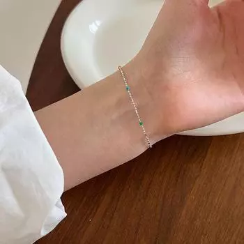 Корейский браслет с радужными бобами: Серебро 925 пробы, нишевый дизайн, простые, модные, круглые бусины для женщин. Bean Bracelet