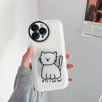 Корейский чехол с кронштейном для телефона с милым котом для iPhone 14 Pro Max, чехол для iPhone 11 12 13 Pro Max XS XR X 7 8 SE, противоударный чехол-держатель For iPhone SE 2020