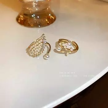 Корейский дизайн Angel Wings No .7 Pearl Zircon Open Женское кольцо Личность Мода Легкая Роскошь Высокого Класса Живое Кольцо Оптовая Продажа