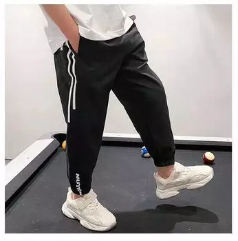 Корейский мальчик Strend Red Label Printing Casual Sport Pants Loose Sweatpants Letter Printing Sport Pants Jogging Enfant Leisure 150 белый