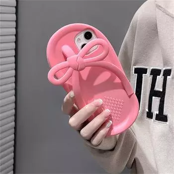 Корейский милый 3d розовый бантик вьетнамки чехол для телефона для Iphone 14 13 12 11 Pro Xs Max X Xr 7 8 Plus силиконовый защитный мягкий чехол For iPhone XS Max