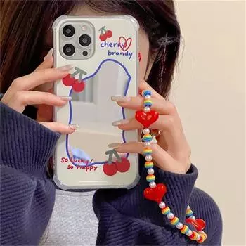Корейский милый браслет с вишневым сердечком, чехол для телефона для Iphone 13 12 11 Pro Xs Max X Xr 7 8 Plus, защитная мягкая задняя крышка с цепочкой For iPhone XS Max