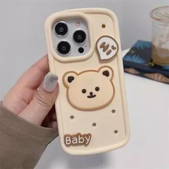 Корейский милый чехол для телефона с 3D медведем и кофе для iPhone 15 14 Pro Mac, чехол для iPhone 13 11 12 Pro Max, мягкий противоударный защитный чехол For iPhone 12 Pro