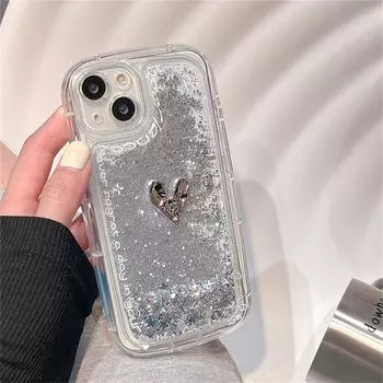 Корейский милый чехол для телефона с 3d сердцем, звездой и зыбучими песками для Iphone 14 13 12 Pro Max 11 Ins, роскошный противоударный мягкий прозрачный чехол для женщин For iPhone 14ProMax