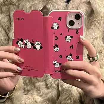 Корейский милый раскладной чехол с рисунком щенка для Iphone 14 13 12 11 Pro Max с милым розовым узором, противоударная мягкая задняя крышка, принципиально For iPhone 14Pro