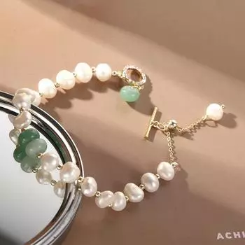 Корейский новый темперамент женщины девушки стразы жемчужные браслеты кулон хрустальные браслеты натуральный камень золотой