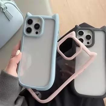 Корейский прозрачный чехол с 3d кошачьими ушками для Iphone 15 14 13 12 Pro Max Kawaii, милый забавный противоударный чехол ярких цветов на заднюю панель телефона IPHONE14PRO розовый