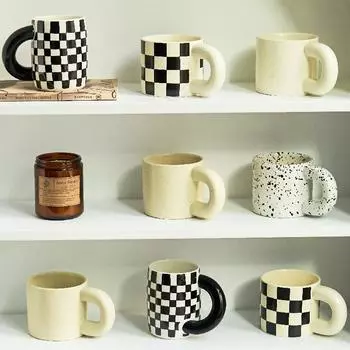Корейский стиль Fatty Mug Design Splash Ink Керамическая чашка Spot Кружки Простая кофейная кружка Пара чашек Кофейные кружки Чайная посуда 300ML