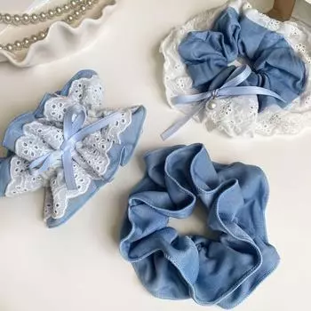 Корейский высокий конский хвост Tencel джинсовая цветочная повязка на голову для волос