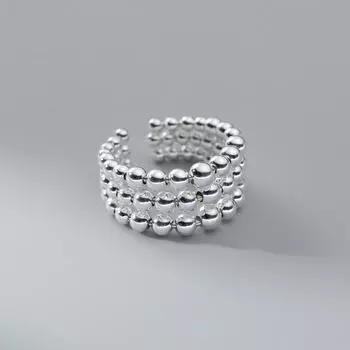 Корейское трехслойное полое кольцо с бусинами: Мода унисекс J0440; Adjustable opening серебряный
