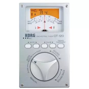 KORG Chromatic Tuner Needle Meter OT-120 для духового оркестра Совместим с любым концертным строем 100 часов непрерывной работы В комплект входит мягкий футляр