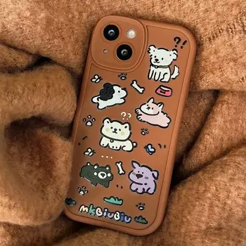 Коричневый чехол для телефона Relif 3d Dog Puppy Family в стиле ретро для Iphone 14 Pro Max 11 12 Promax Xsmax Xr X 13promax, милый чехол с рисунком из мультфильма For iphone 12
