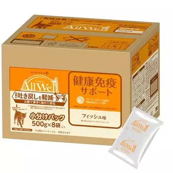 Корм для кошек All Well сухой с рыбой для иммунитета x 8 [Уменьшение срыгивания] [Поддержка здоровья] 4,0 кг (500г пакеты) [Отечественное производство/Небольшая упаковка/Продукт в коробках]