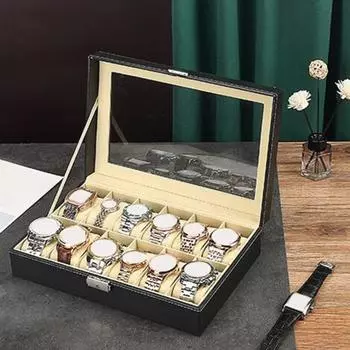 Коробка для хранения часов с прозрачным окном и замком, деревянный органайзер для браслетов, искусственная кожа A