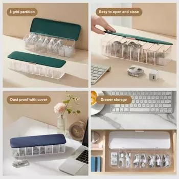 Коробка для хранения USB-кабеля, 8 сеток, прозрачный видимый органайзер для силового кабеля, чехол с пылезащитной крышкой, офисные принадлежности розовый