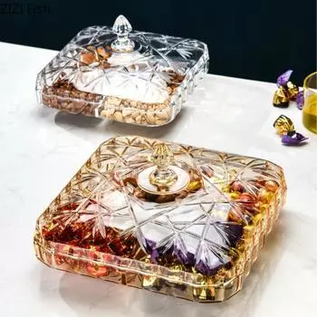 Коробка для конфет в европейском стиле с крышкой для дома, гостиной, прозрачная пластиковая коробка для сухофруктов, закусок, орехов, конфет, органайзер
