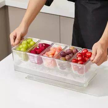 Коробка для консервации Yousheng Crisper Box с 5 отделениями, охлаждающая лед, органайзер для фруктовых салатных заправок, поднос для сервировки без содержания бисфенола А