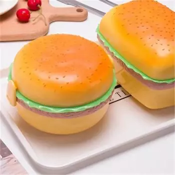 Коробка для обеда с гамбургерами, двухъярусная милая коробка для гамбургеров, бенто, микроволновая печь, детский школьный контейнер для еды, вилка, набор посуды