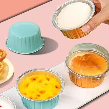 Коробка из фольги с крышкой, 20 шт., многоразовая, одноразовая, круглая, пищевая, с антипригарным покрытием, безопасная для духовки, контейнер для кексов, форма для выпечки из алюминиевой фольги
