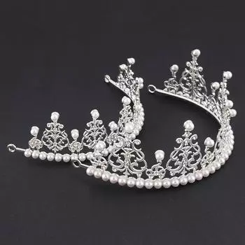 Корона из стразов и жемчуга для украшения торта на день рождения, украшение для выпечки, сплав, полукруг, большая корона, упаковка для цветов с аксессуарами 15*5cm