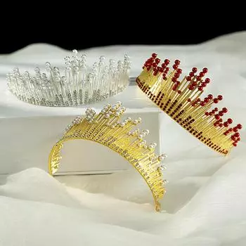 Корона на день рождения, свадебная тиара, жемчужная повязка на голову со стразами, детская корона принцессы, аксессуары для выступлений