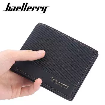 Короткие кошельки Baellerry из искусственной кожи в полоску для мужчин, деловой винтажный дизайн, портмоне, модный кошелек с держателем для карт, кошелек 12cm*10cm*2cm чёрный