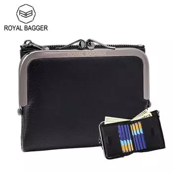 Короткие кошельки Royal Bagger Kiss Lock для женщин из натуральной коровьей кожи, большой вместительный держатель для карт, модный повседневный кошелек для монет 1482