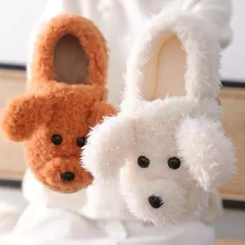 Короткие плюшевые тапочки Comwarm Cute Dog для женщин 2024 года, зимняя теплая обувь из хлопка с пушистым принтом для пар, для дома, спальни, уютные тапочки 36-37(Fit 35-36)