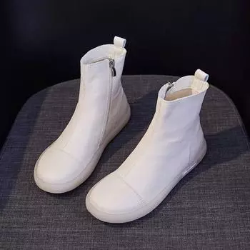 Короткие сапоги женские осенне-зимние новые женские сапоги из коровьей кожи с мягкой подошвой повседневные высокие туфли с боковой молнией ботильоны женские 35 бежевый