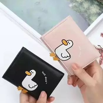 Короткие складные кошельки Luck Duck, креативный мультяшный тройной кошелек для монет, кавайный женский кошелек с зажимом для денег
