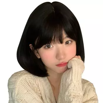 короткий маленький внешний вид черный Harajuku корейский термостойкий парик, боб, комплект из 5 предметов, прямой, короткий, милый, лицо, молодой, парик, волосы, розовый, гирлянда, стиль,