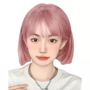 короткий маленький внешний вид черный Harajuku корейский термостойкий парик, боб, комплект из 5 предметов, прямой, короткий, милый, лицо, молодой, парик, волосы, розовый, гирлянда, стиль, розовый
