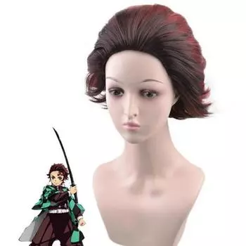 Короткий парик 30 см, косплей, истребитель демонов Kimetsu no Yaiba Tanjiro Kamado Tanjirou, костюм из синтетических волос для мужчин и женщин, карнавальный парик для вечеринки 28-30CM фиолетовый