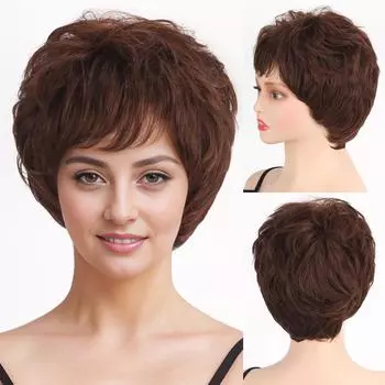 Короткий парик Ombre Blond Brown Парик для женщин, повседневная одежда, вечеринка, натуральный синтетический парик с челкой, термостойкое волокно золотисто-коричневый