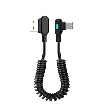 Короткий пружинный кабель для передачи данных 6A Двойной угловой кабель USB C - Type C для быстрой зарядки для iPhone 15 16 Pro Провод для зарядки телефона 1.1m